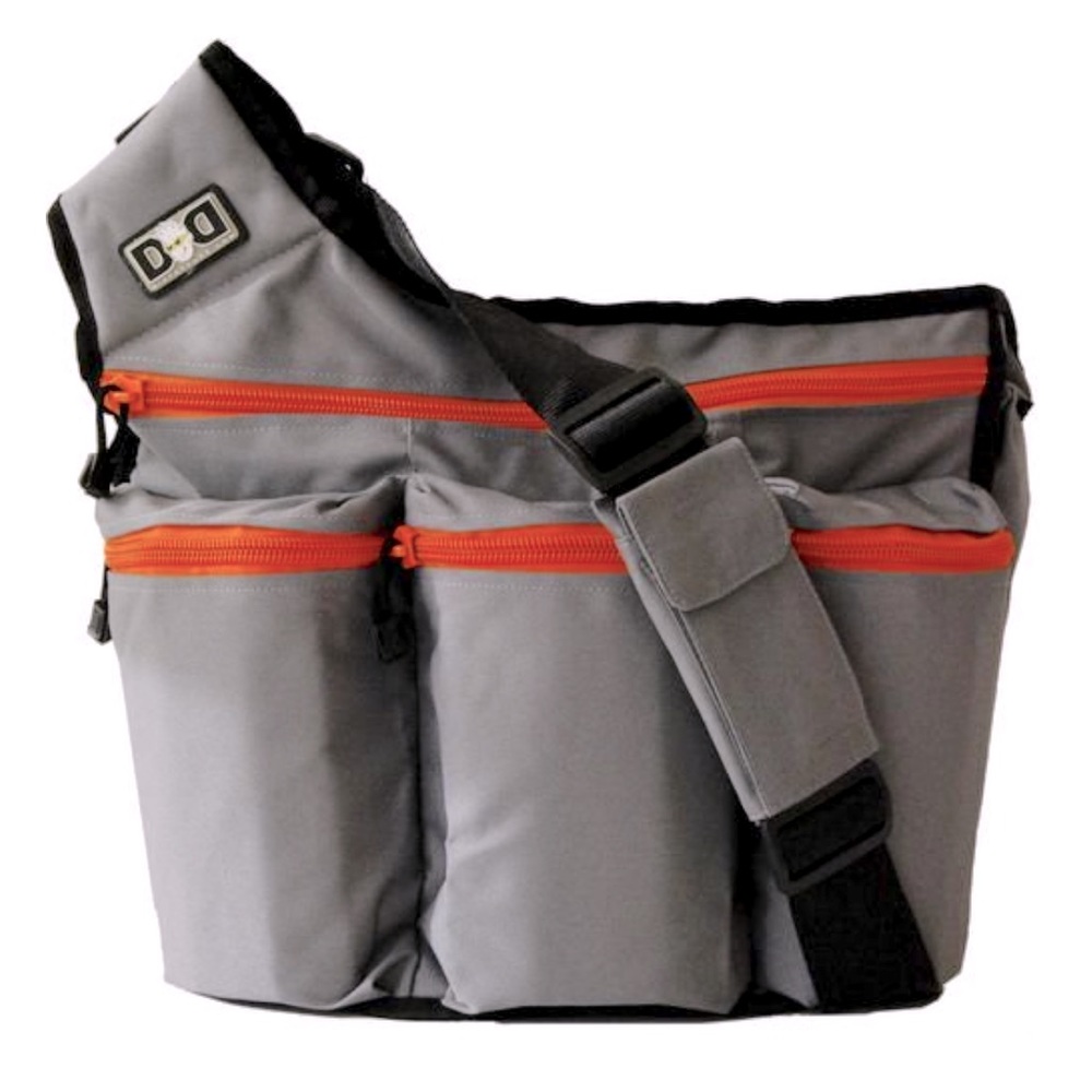 DIAPER DUDE Gray and Orange Diaper Bag